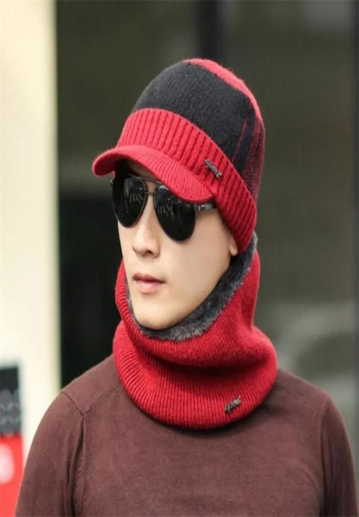 1 pçs chapéus de inverno das mulheres dos homens gorro gorro ao ar livre quente lã cachecol bonés conjunto balaclava máscara gorras gorro chapéu de malha natal gi825130838