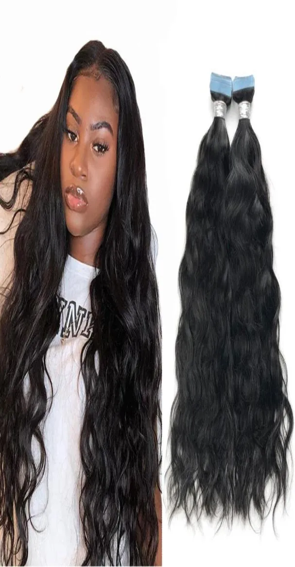 40st Natural Wave Peruanska mänskliga hårförlängningar Tejp i Remy Hairs Skin Weft Black Color4154443