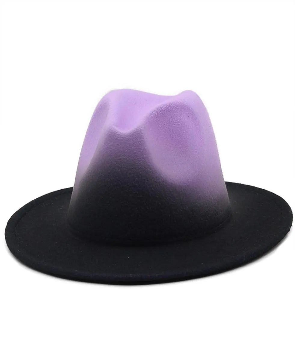 2022 Dégradé Couleur Party Top Hat Femmes Hommes Laine Feutre Jazz Fedora Chapeaux Tendance Large Bord Spray Peinture Patchwork Cap Sombreros De Muje4123457