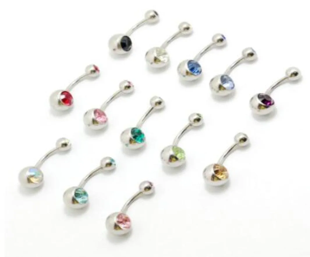 100pcs mix color Steel Crystal Rhinestone double gem Belly Button Navel Bar Ring Piercing fashion body jewelry3132307
