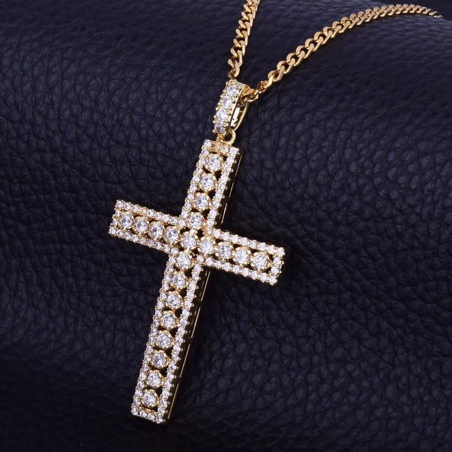 Men's Cross Necklace Pendant Charm Bling Ice Out Cubic Zircon Hip hop Jewelry with Rope Chain For Gift2796