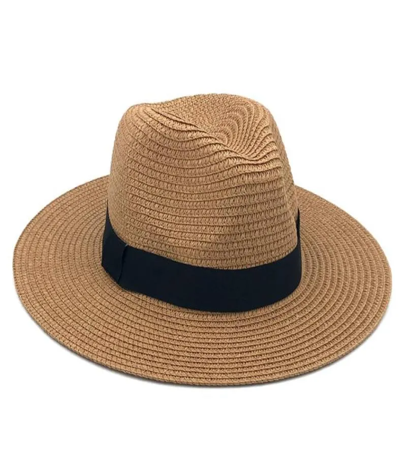 Szerokie brzegowe kapelusze femme vintage panama hat men słomy fedora sunhat kobiety lato plażowe słoneczne czapkę chapau cool jazz trilby sombrero6721566