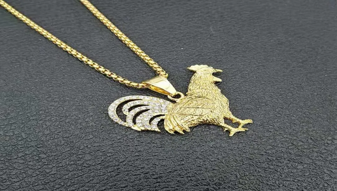 Pingentes colar hip hop bling gelado cor de ouro aço inoxidável galo galo colares para homens rapper jóias acessórios 4532822
