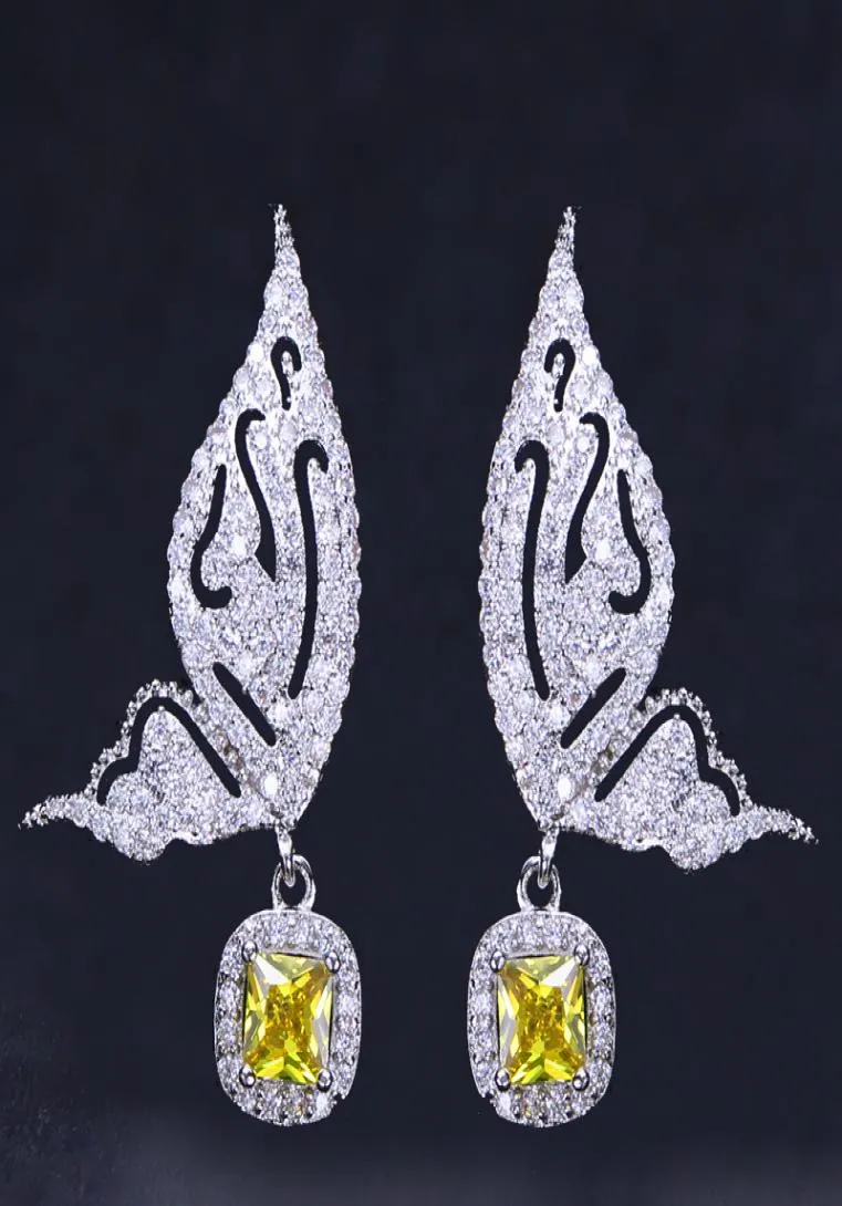 Fashion Butterfly Earrings jewelry Charm designer earrings Bride Wedding 925 Sterling Silver Post Yellow Blue AAA Cubic Zirconia C2045487