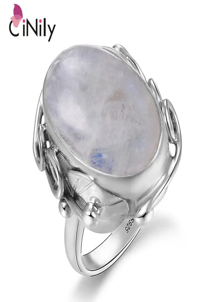Kinily Natural Moonstone Pierścienie dla mężczyzn Women039S Srebrna biżuteria z dużymi kamieniami Owalne Klejnoty Prezenty Rozmiar 6121508783