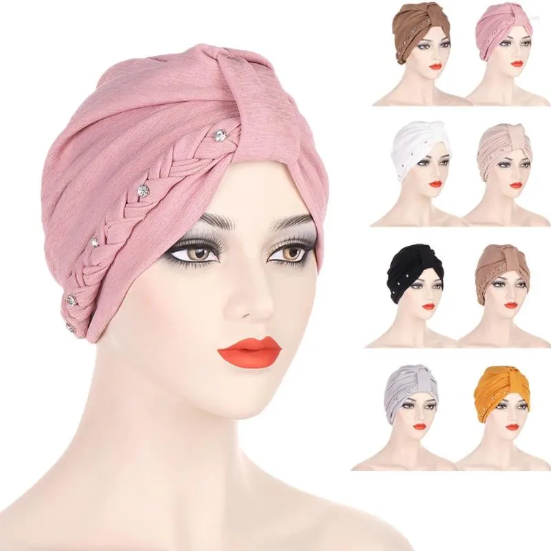 Etnische kleding diamanten vlecht gedraaid moslim vrouwen hijab chemo cap motorkap kanker haaruitval hoed hoofd wrap sjaal cover mujer turbante