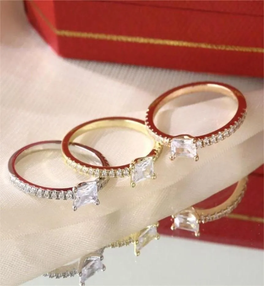 Wedding Love Rings Designer Rectangle Diamond Couple Band Rings Men Women Proposal Engagement Ring With Box1037290