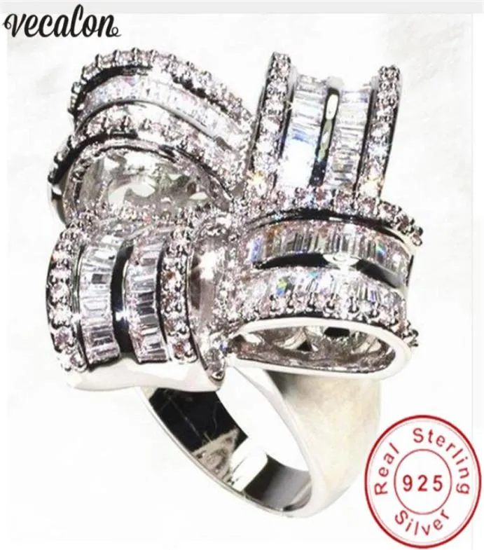 Vecalon Deluxe Versprechensring, 925er Sterlingsilber, Diamant, große Verlobungs- und Eheringe für Damen, Party-Schmuck8833591