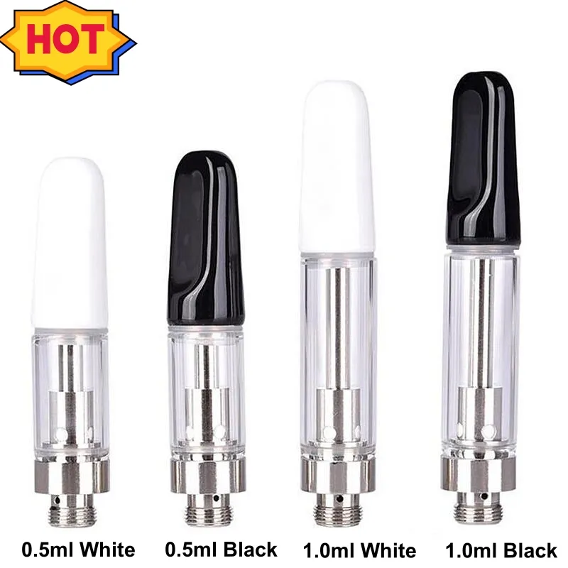 Ceramic Coil Atomizers A13 vape Cartridges 0.5ml 1.0ml Capacity White Black 510 Thread Clear Glass Tank Carts puff 600 1200 9000 7000 Atomizers USA Canada Fast Shipping