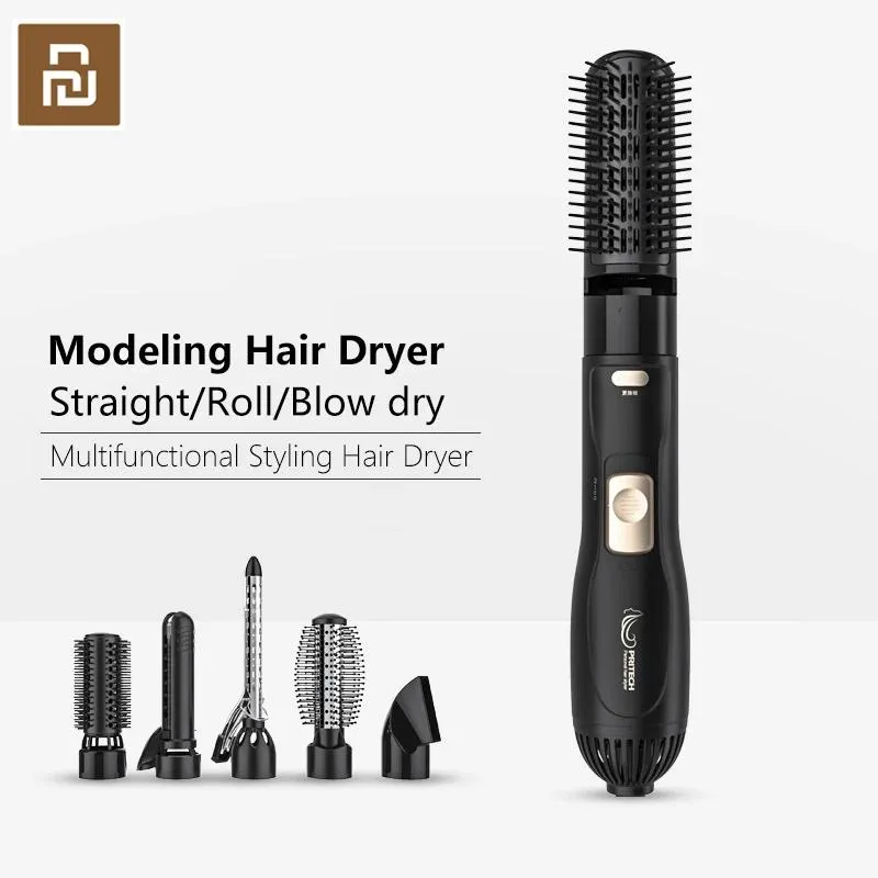 Torkar YouPin Pritech 5 i 1 Hot Air Comb Automatisk hårstrånare Curling Straight DualPurpose Hair Styling Comb Brush hårtork