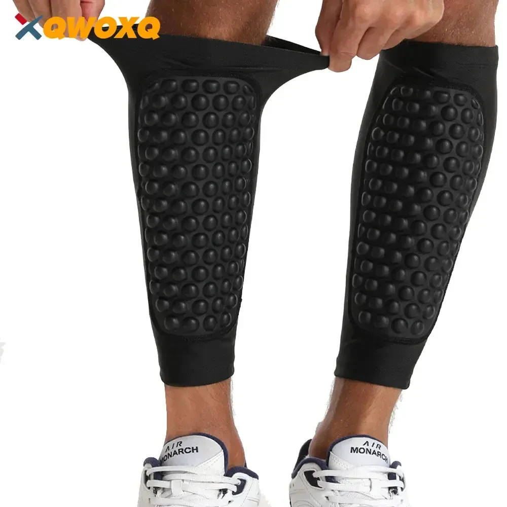 1 Pair Soccer Shin Guards Pads Calf Compression Sleeve with Foam Support for Splint Baseball Boxing Kickboxing MTB 231226