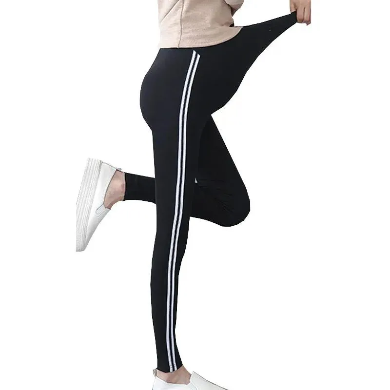 Bottoms Moderskap stickade leggings för gravida kvinnor byxor sida randig sidesam tröjor leggings comfy fritid graviditet byxor