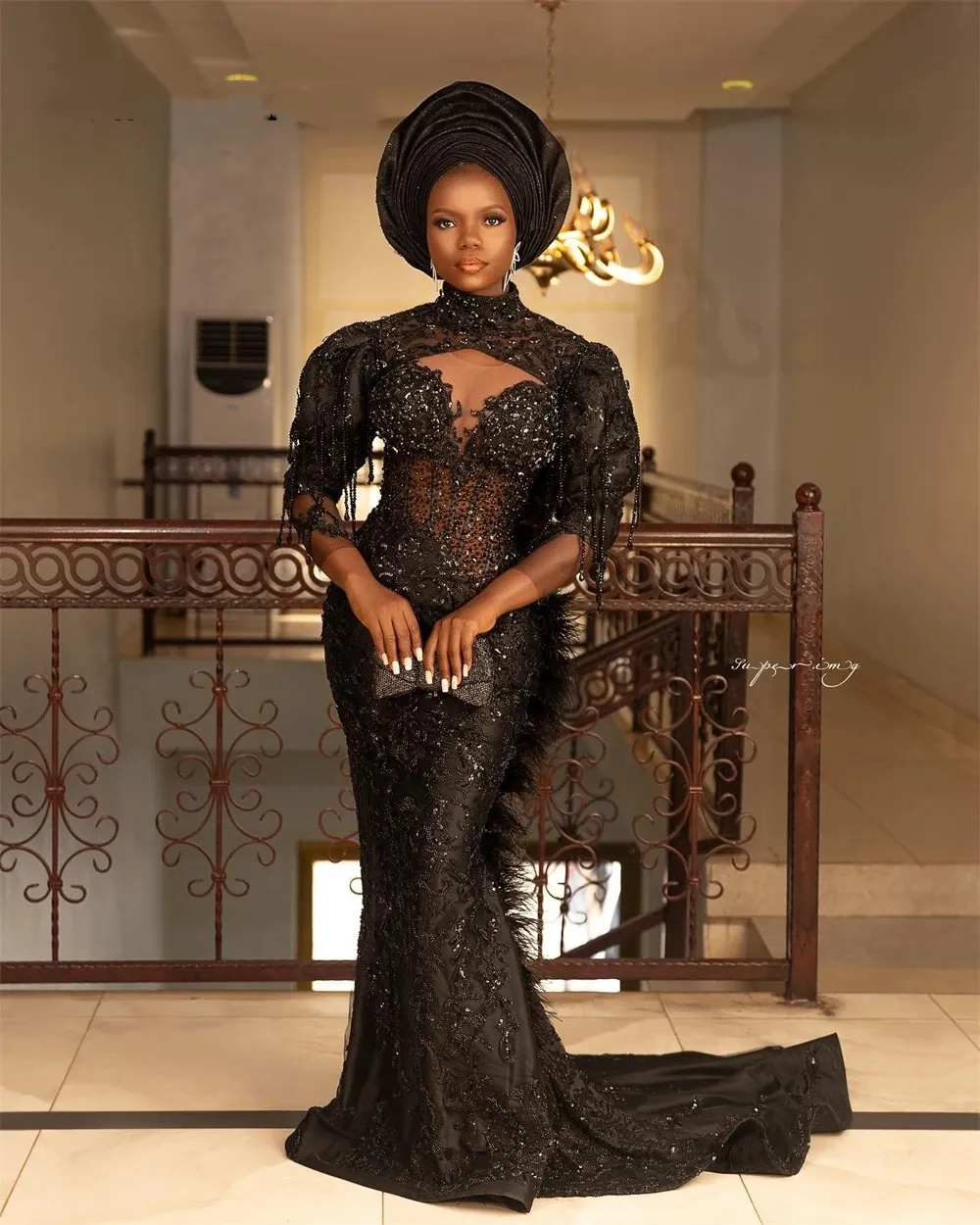 Neck High pärlor Tasseks Aso Ebi Mermaid Prom Dresses 2024 African Corset Special Party Formella klänningar