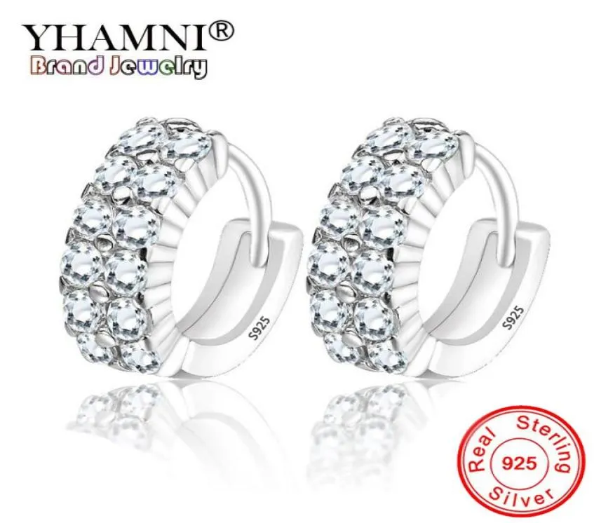 Yhamni Original 925 Solid Silver Hypoallergenic Stud Earrings Luxury Double Row Zircon Earring for Women Girl Fashion Jewelry e1889617456