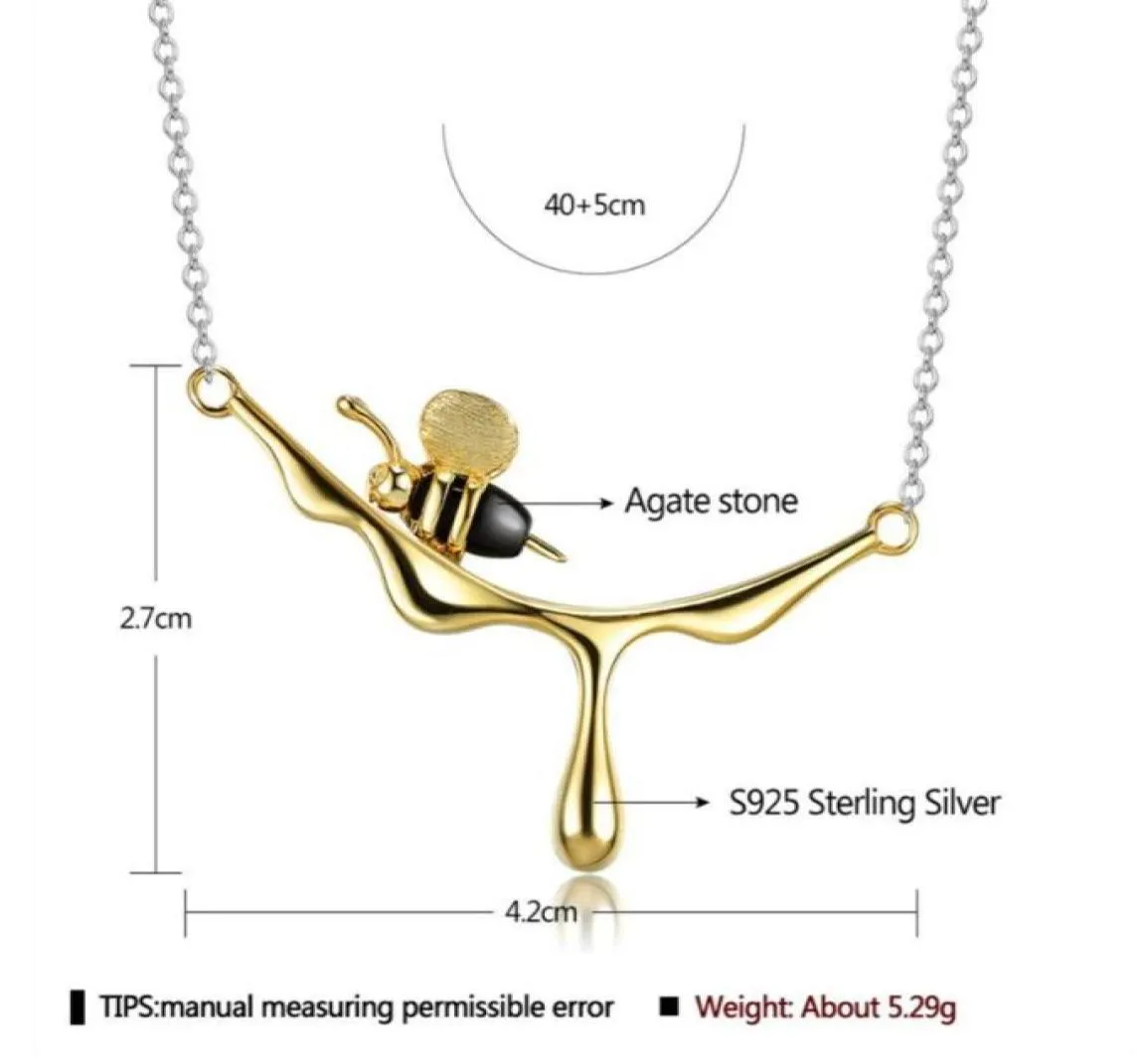 Lotus Fun 18K Gold Bee och Dripping Honey Pendant Necklace Real 925 Sterling Silver Handmased Designer Fine Jewelry for Women275O5813683