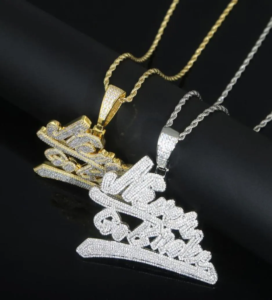 Femmes Hommes Hip Hop Glacé Bling Lettre Never Go Broke Pendentif avec Chaîne De Corde Cubaine Colliers Hiphop Mode Zircon Cubique Charm2995526