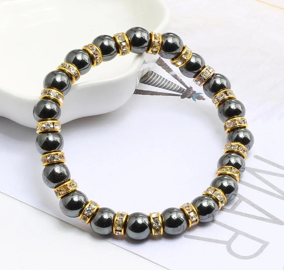 Pietra naturale di alta qualità Ematite Perline Bracciali Braccialetti Strass Corda per uomo Donna Salute energetica Bracciale Gioielli Gift9605362