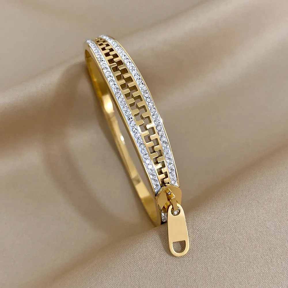 Оригинальный браслет на молнии, браслет-подвеска из нержавеющей стали, браслеты на молнии на руку, позолоченные, роскошные ювелирные изделия для женщин, 2023, дизайнер 231226