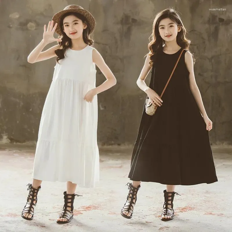 Flicka klänningar koreansk stil flickor väst klänning lösa avslappnade tonårskläder sommaren