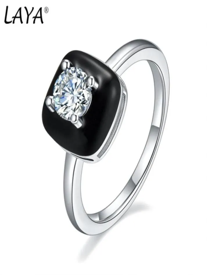 Laya – bague Solitaire pour femmes, en argent Sterling 925 pur, Style rétro, Zircon de haute qualité, émail blanc et noir, bijoux fins faits à la main, En5909932