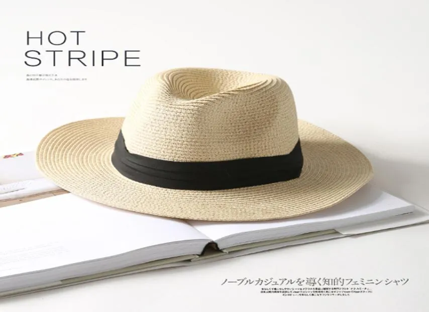 Bred Brim Summer Straw Sun Hats Women Fedora Jazz Cap Panama Hats för män Straw Beach Cap Par Sun Visor Chapeu1384094