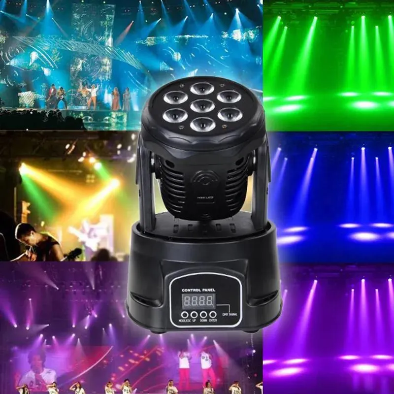 Efektler DHL Profesyonel RGBW Karıştırma Rengi DMX512 Mini Hareketli Kafa Işık 7 LED Disco Işık DJ Equipment DMX LED Aydınlatma STROBE SAHNE LIG