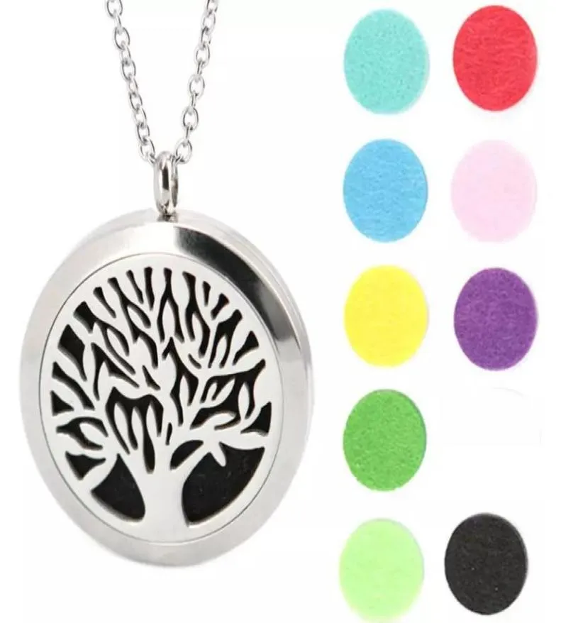 Tree of Life Pendant 30mm Aromatherapy Essential Oil Stainless Steel Necklace Perfume Diffuser Oils Locket Send chain and Felt Pad7826361