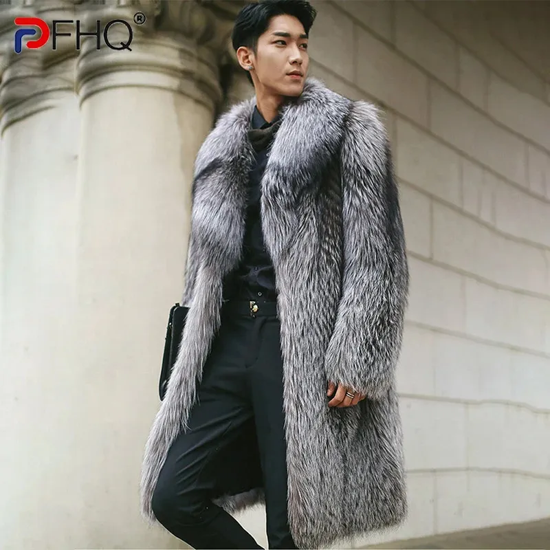 PFHQ Męskie modne imitacja płaszcza włosów norki moda Faux Fur Fox Długie wielkie ubrania męskie 21q4429 231226
