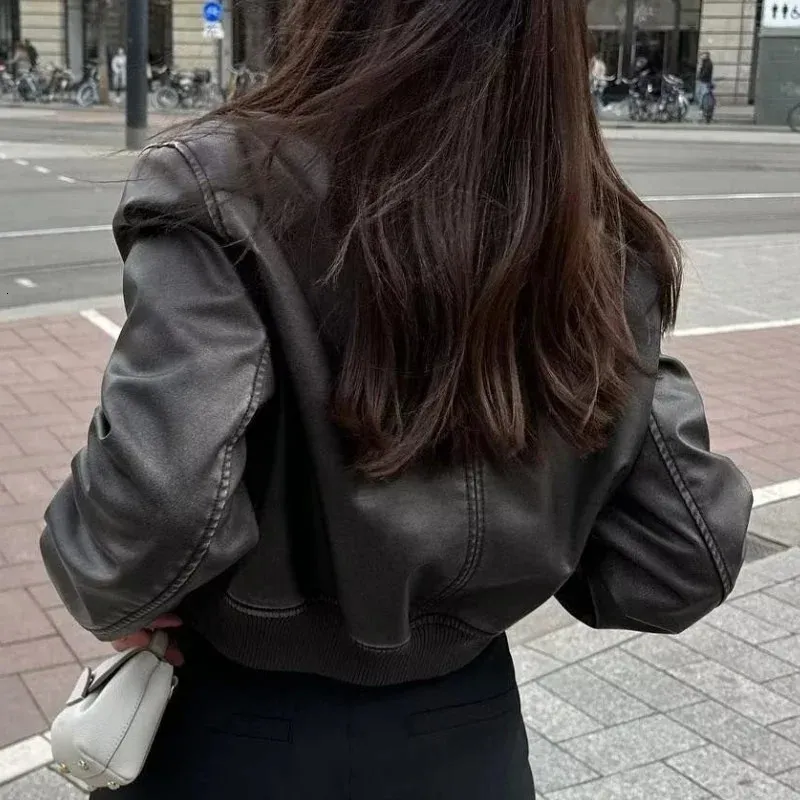Womanwear Faux Leather Jacket Women Retro Zipper From Kong04