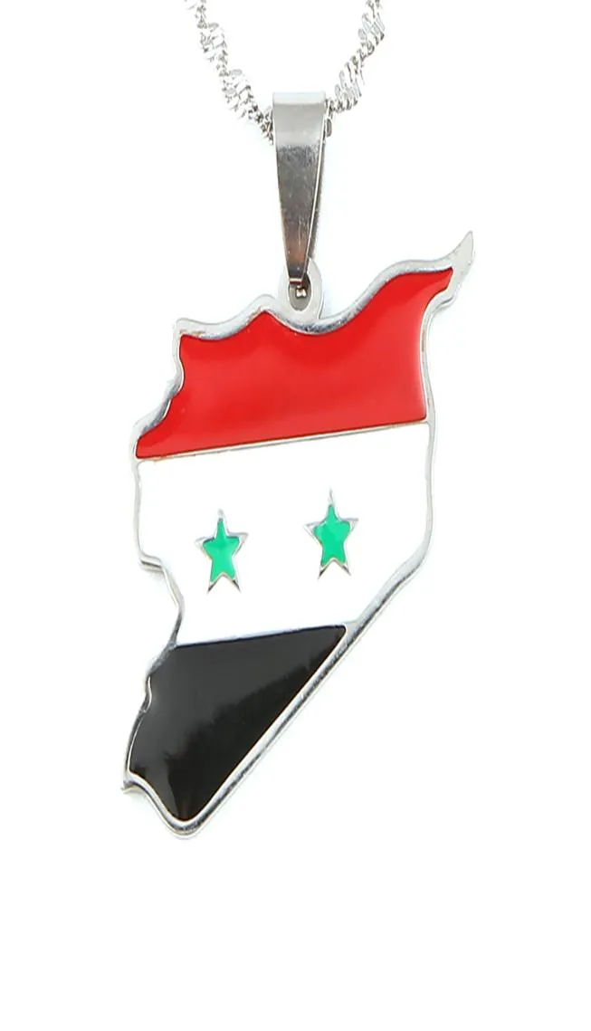 Acier inoxydable émail carte de la syrie drapeau pendentif colliers à la mode syriennes cartes chaîne bijoux 9434136