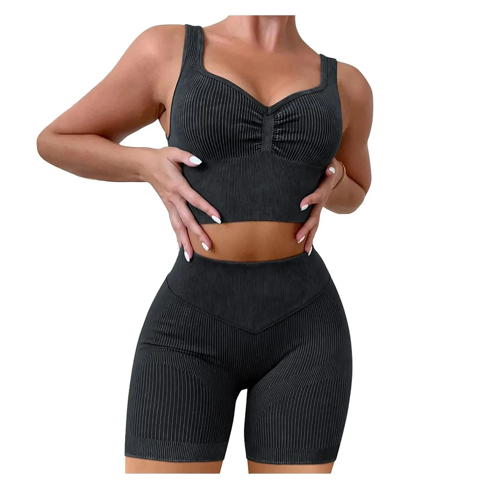 Faldas Conjunto deportivo sin costuras Ropa de entrenamiento para mujer 2 piezas Blusa corta sin mangas sin costuras Pantalones cortos de cintura alta Trajes Ropa de gimnasio para mujer