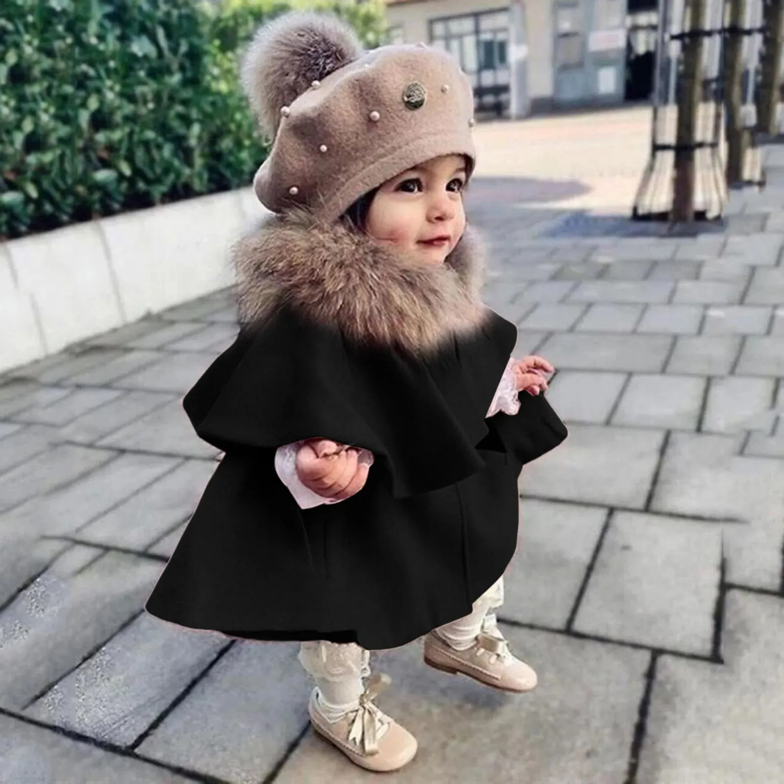 Baby Mädchen Kunstfell Kapuzenmantel Winter Kleinkind Kleinkind Mädchen Prinzessin Cape Outwear Tops Warme Kinderkleidung 1 2 3 4Y 231226