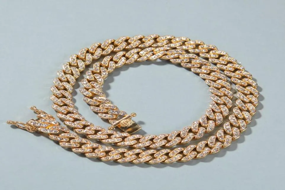 Iced Out Miami Cuban Link Chain Herren Goldketten Halskette Armband Mode Hip Hop Schmuck 9mm3151396