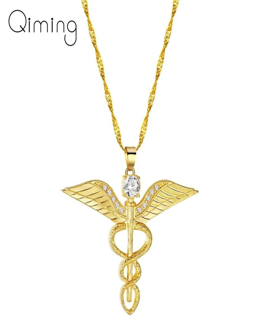 Asas de anjo colar feminino moissanite ouroboros varinha mágica caduceus emergência médico médico enfermeira jóias 1840734