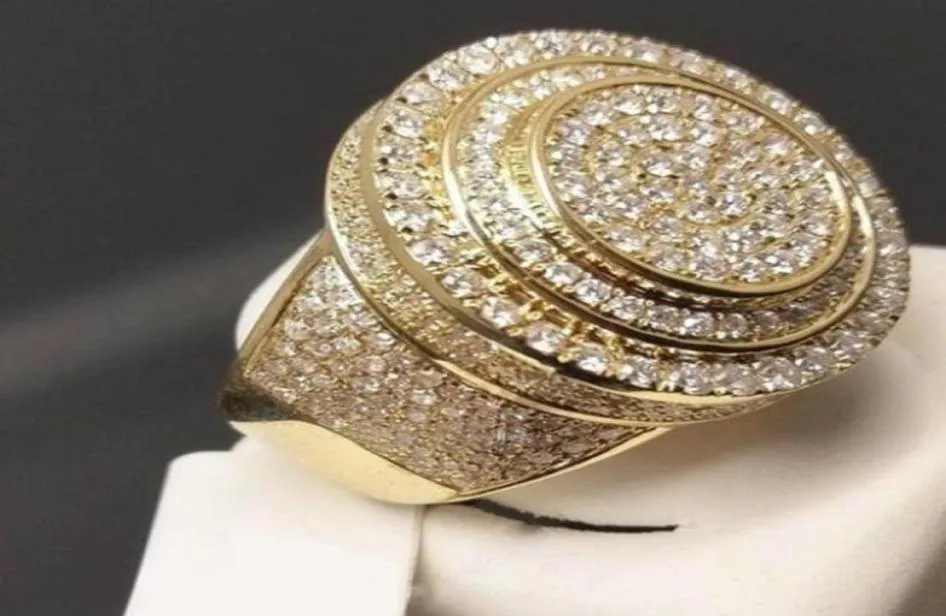 manlig hiphop ring guldfärg pave crystal cz stort uttalande engagemang bröllop band ringar för män rock party smycken2635536