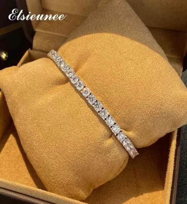 Bracelet Elsieunee 100 réel 925 argent Sterling simulé Moissanite diamants Tennis bracelets pour femme hommes mariage bracelet fin 57560110