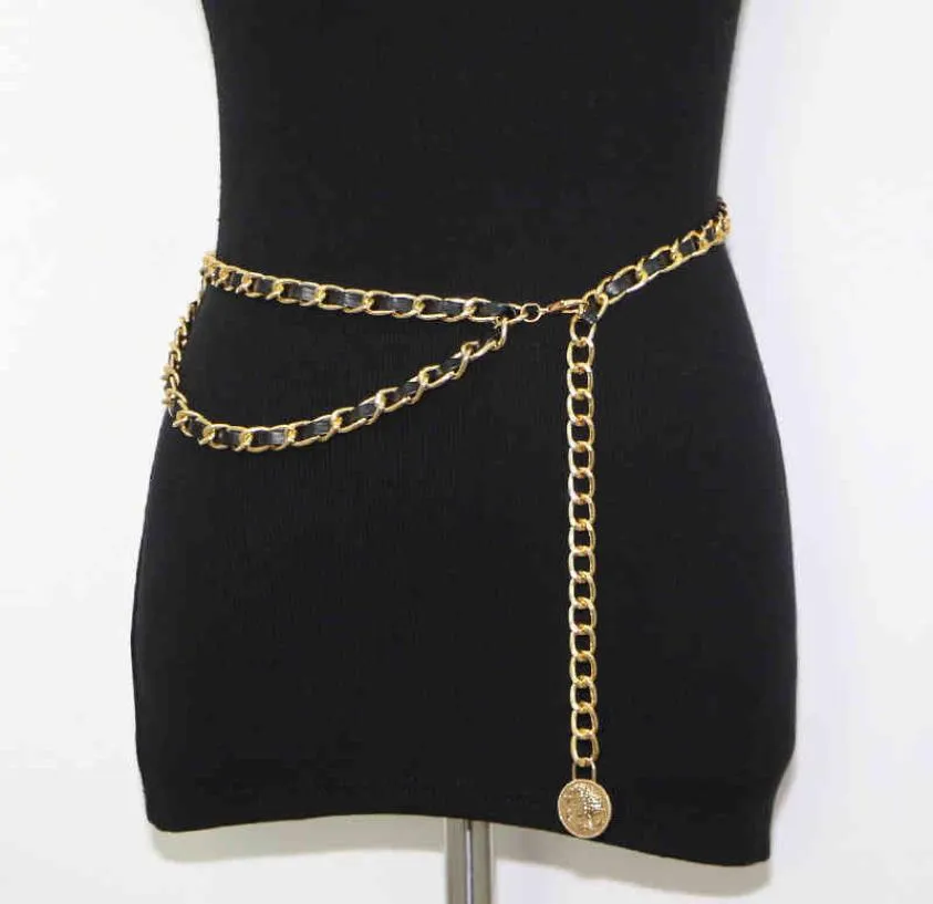 Cintos de desenhista cinto Moda moda cintura cadeia mulheres039s acessórios doublelayer vestido decorativo moeda de ouro tecido fechado seal9729495