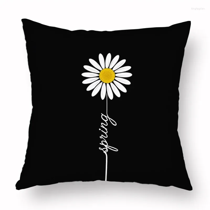 Kudde 45x45cm Daisy Pillow Case Peach Skin Yellow Flower Creative Text Cover