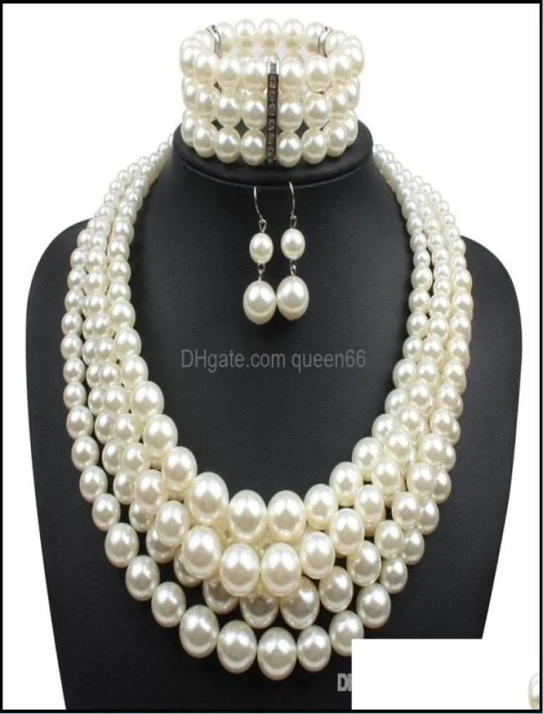 Bracelet boucles d'oreilles collier ensembles de bijoux perles d'imitation rouges mariée femmes mode cadeau de mariage classique collier ethnique tour de cou Bracel9960921