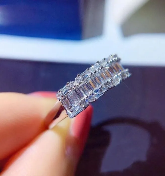 Pierścionki ślubne Baguette Cut Lab Diamond Pierścień Obietnica 925 Srebrny zespół zaręczynowy dla kobiet Bridal Fine Party Jewelry Prezent 9304107