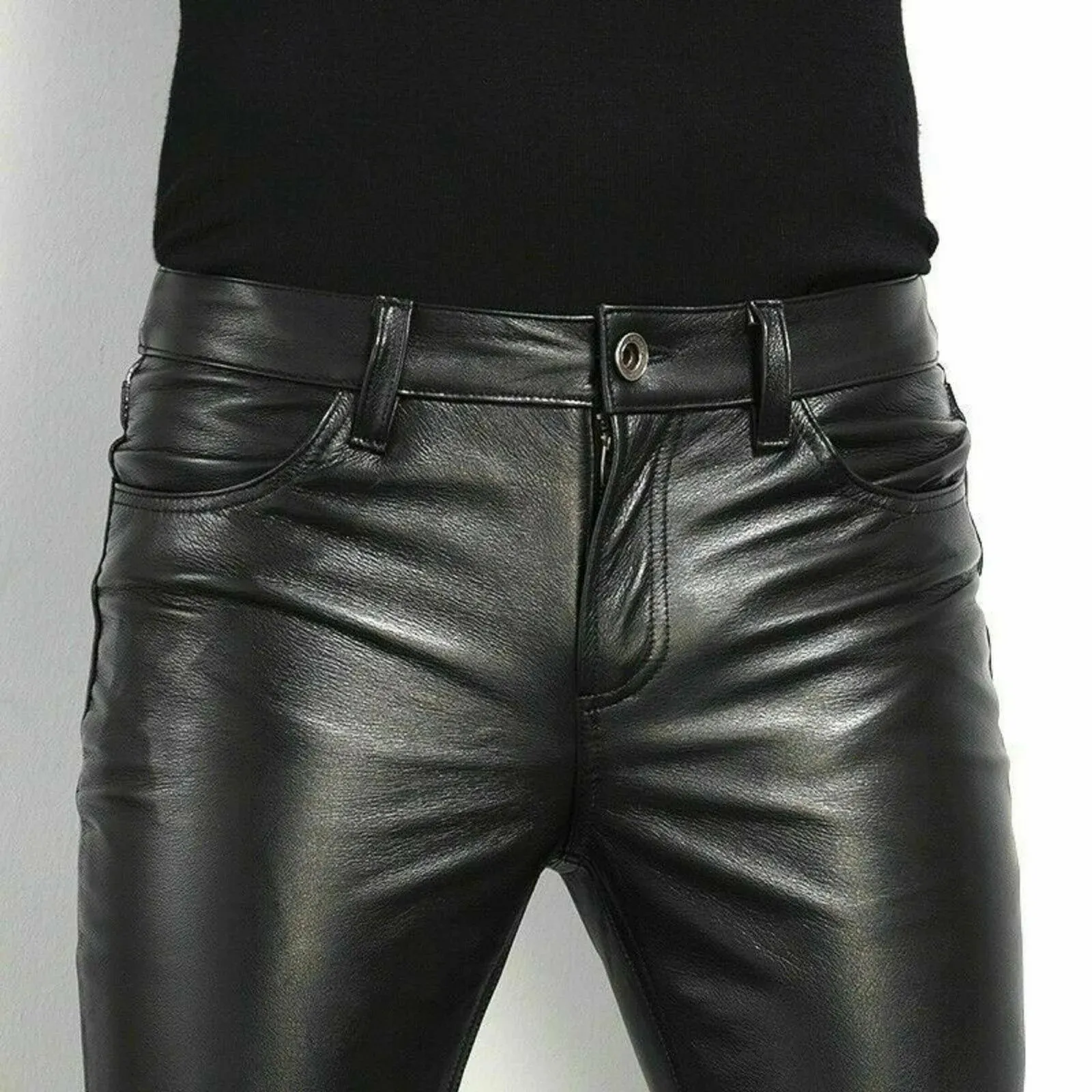 PU Leather Pants Men Fashion Style Rock Club Dance Faux Slim Fit Slikny Proytscycle Prouters 231225