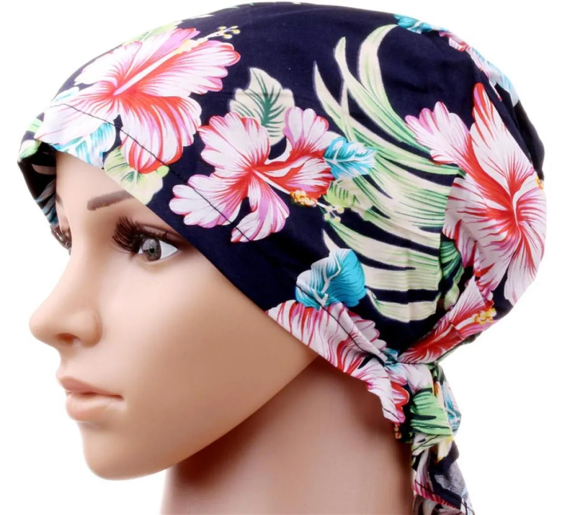 Kobiety rozciągają bawełniane druk Sleep Turban Hat Hat Szalik chemo czapka do czapki do raka 4390953