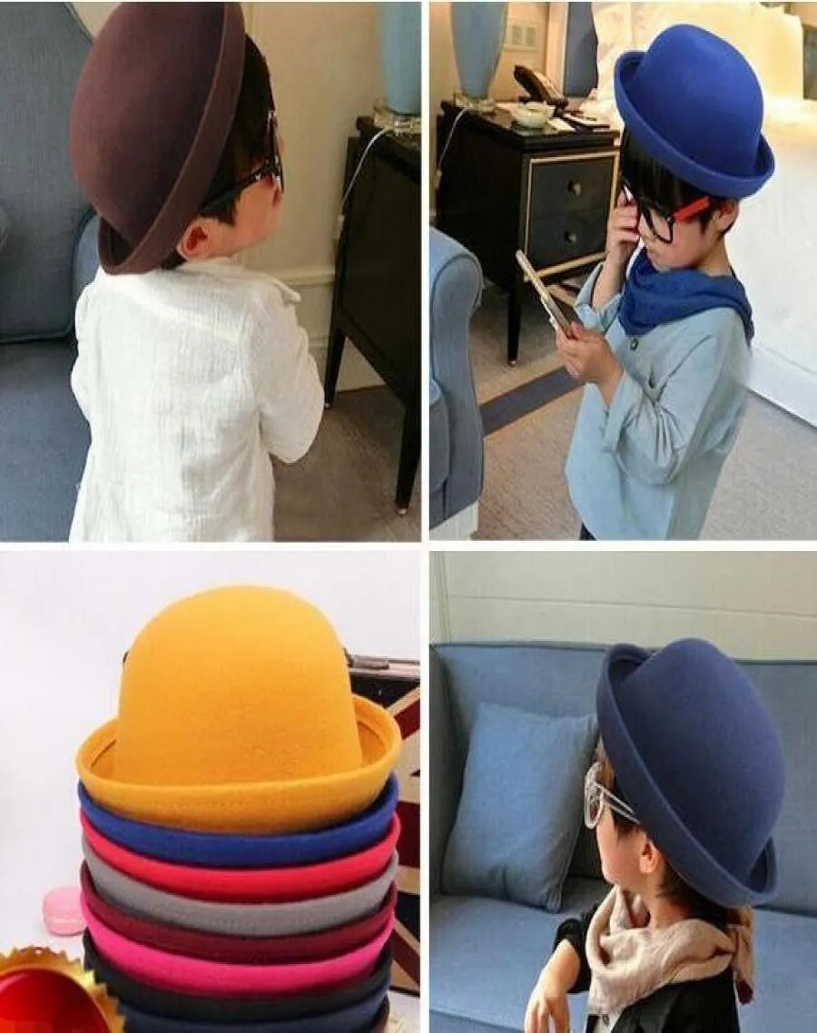 Шляпа-федора для маленьких девочек, купольная кепка, детские головные уборы, детские шапки, фетровые шляпы, шерстяное валяние, котелки, женская официальная шляпа, мужская скупая поля3521880