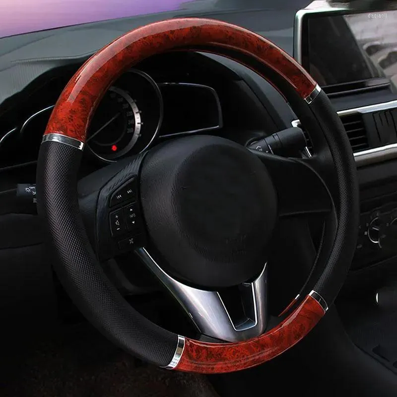 Covers Steering Wheel Covers Faux Leather Decorative Cover Wood Grain Driver Soft Protective Auto Car Odorless Fashion Interior Accessori