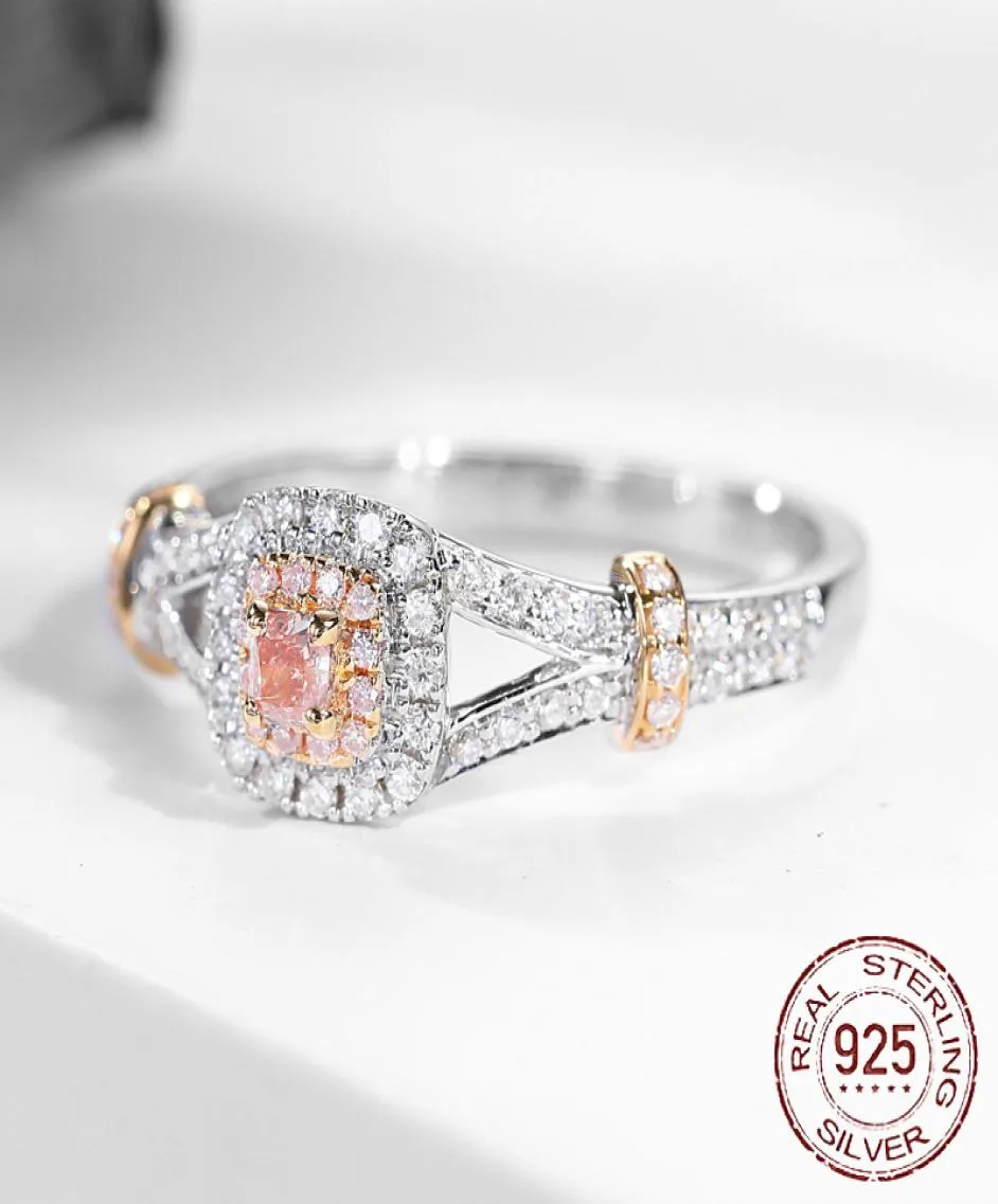 Süße romantische weibliche Prinzessin rosa Stein Ring Mode 925 Silber Schmuck Luxus Versprechen Verlobungsringe J2747044240