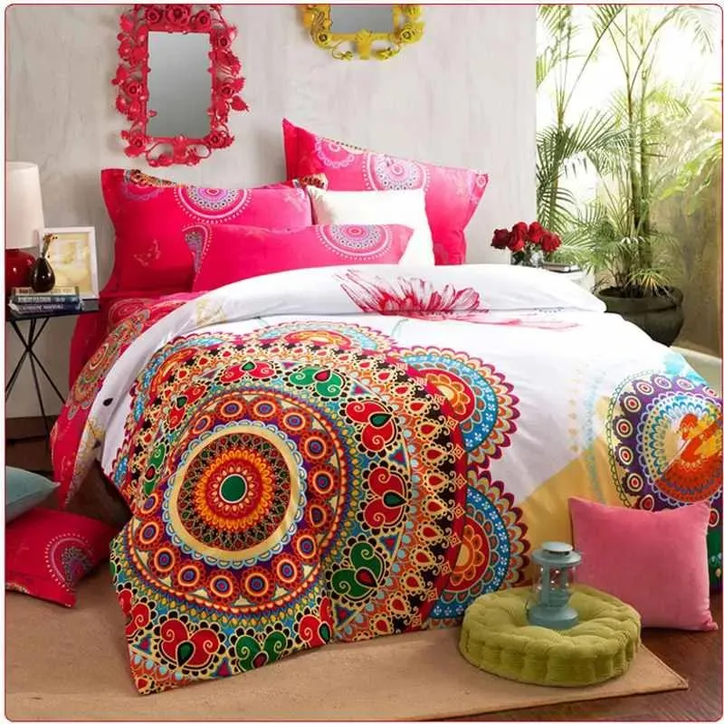 Uppsättningar Boho Bedding Set Queen King Size Bedclothes Böhmen Däcke Cover Set, Bedlake Podow Case 4pc Bed Set 100% Bomull