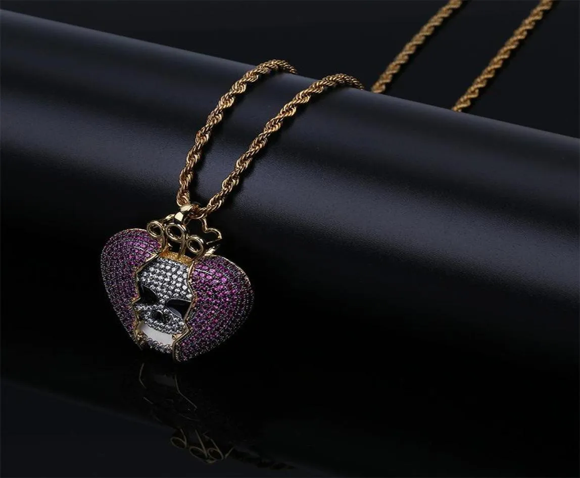 Hip Hop Juice Wrld mismo párrafo diablo cráneo corazón colgante sólido circón cúbico collar joyería Necklaces1431280