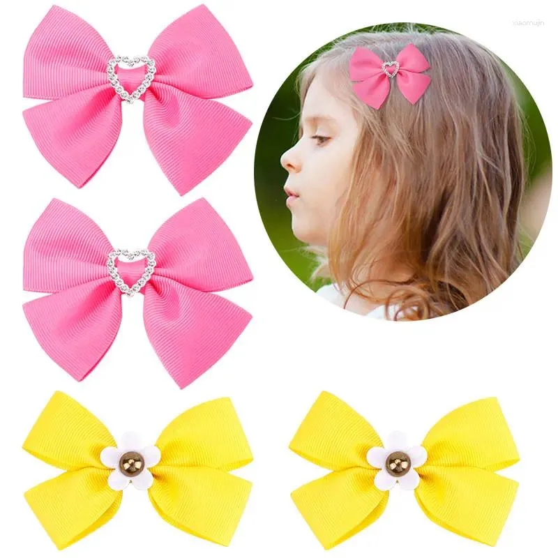 Accessori per capelli 2 pezzi fiocchi di nastro rosa con clip Forcine per capelli con strass dolci Copricapo Clip per bambini Bambini