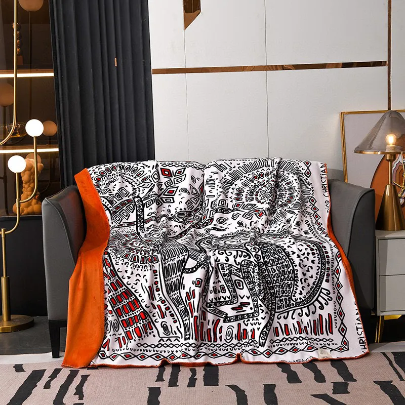 Luxuriöse Designer-Decke mit Buchstabendruck, Palastgericht, bedrucktes Schlafsofa, doppellagige Fuchs-Samt-Designer-Überwurfdecken, Heimdekoration