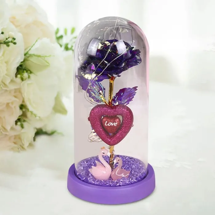 Rose in Glass Dome with Lights Valentines Day Gifts for Mom Valentines Day Decor Glass Covered Rose Rose Flower in Dome Glass